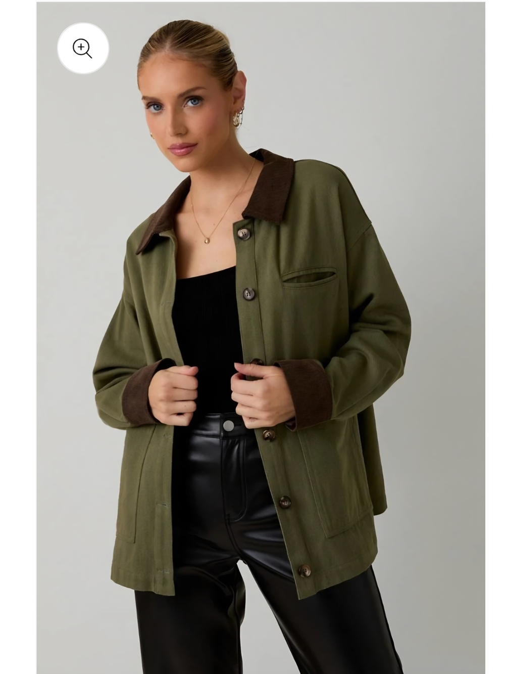 SUNDAY EDITION Rowan Olive Utility Jacket with Contrast Corduroy Trim Size L NWT